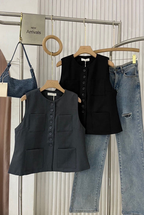 Women Button Down Pocket Waistcoat